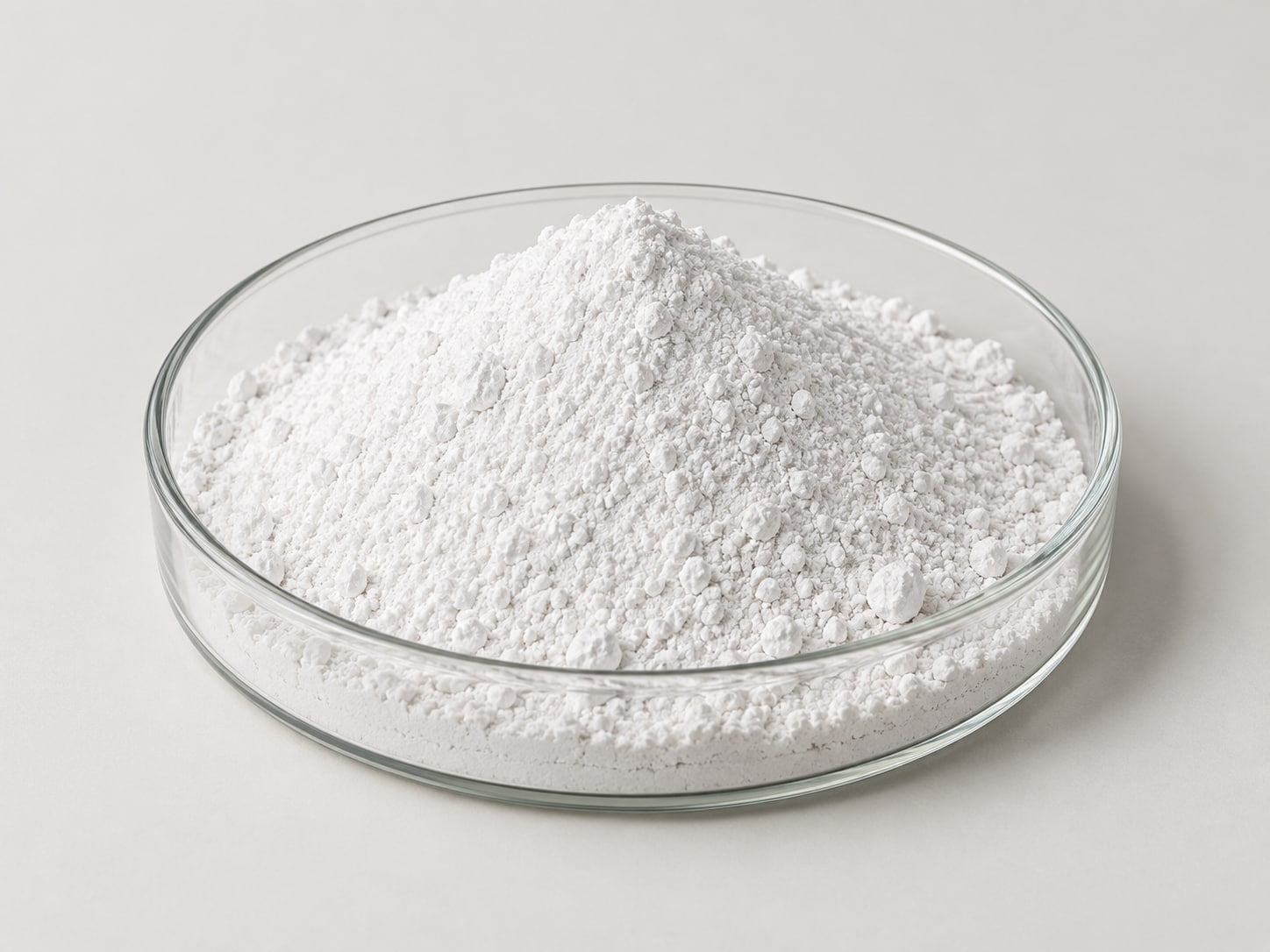 Illustrative image of precipitated barium sulfate powder in a glass dish